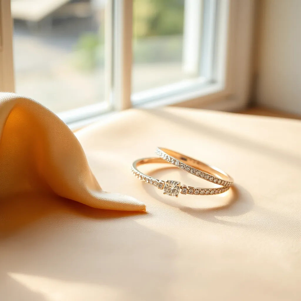 Elegant diamond bracelet with sparkling stones resting on warm satin fabric in soft natural light
