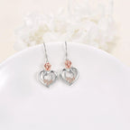 Sterling Silver Earrings with Rose Flower Love Heart and Crystal Dangle Drop Hook