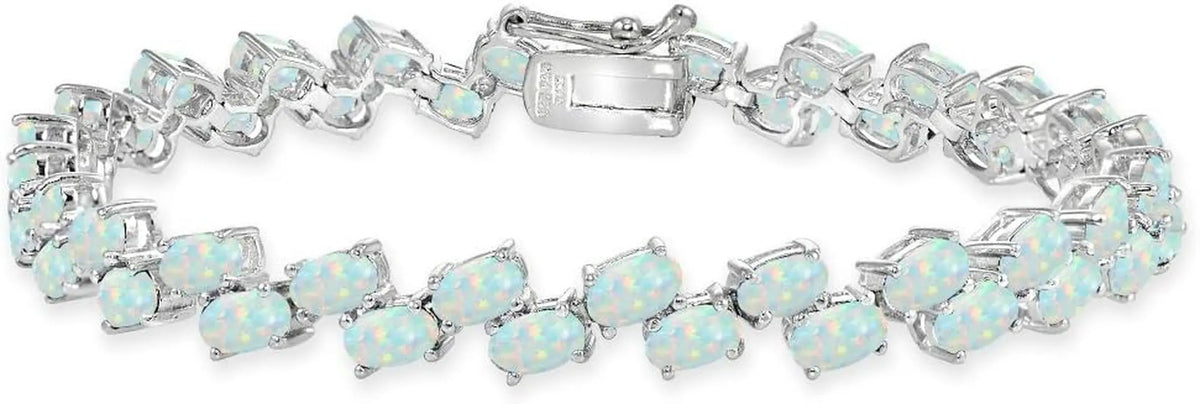 Sterling Silver Genuine Simulated Gemstone 5X3Mm Oval Wave Tennis Bracelet 