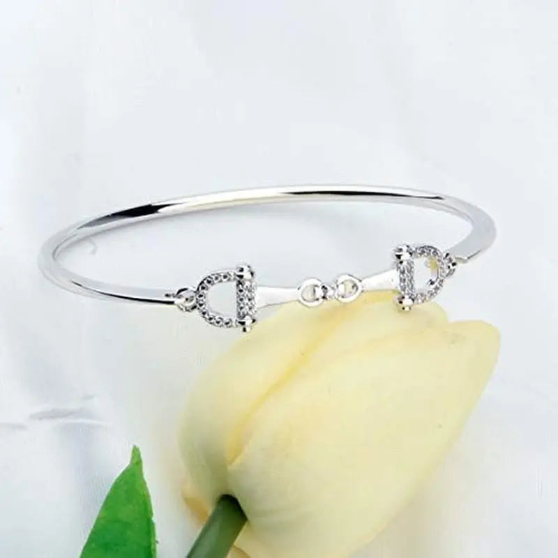 Horse Snaffle Bit Crystal Easy Hook Clasp Charm Bracelet 