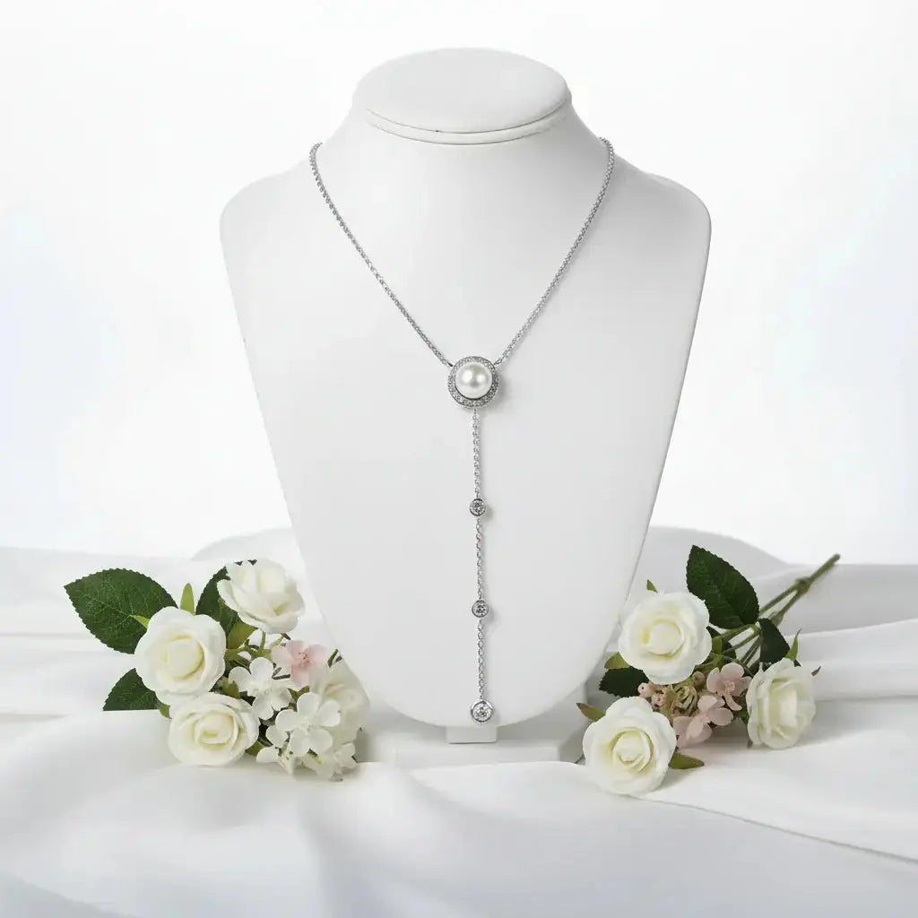 Moissanite Freshwater Pearl Pendant Necklace S925 Silver 0.5Ct