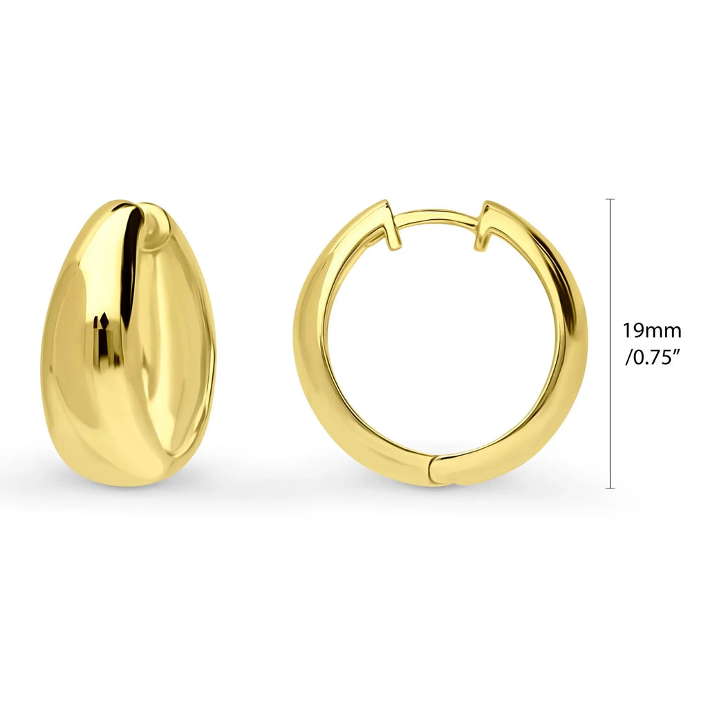 Sterling Silver Dome Medium Hoop Earrings for Women 0.75 Inch, Yellow Gold Flashed