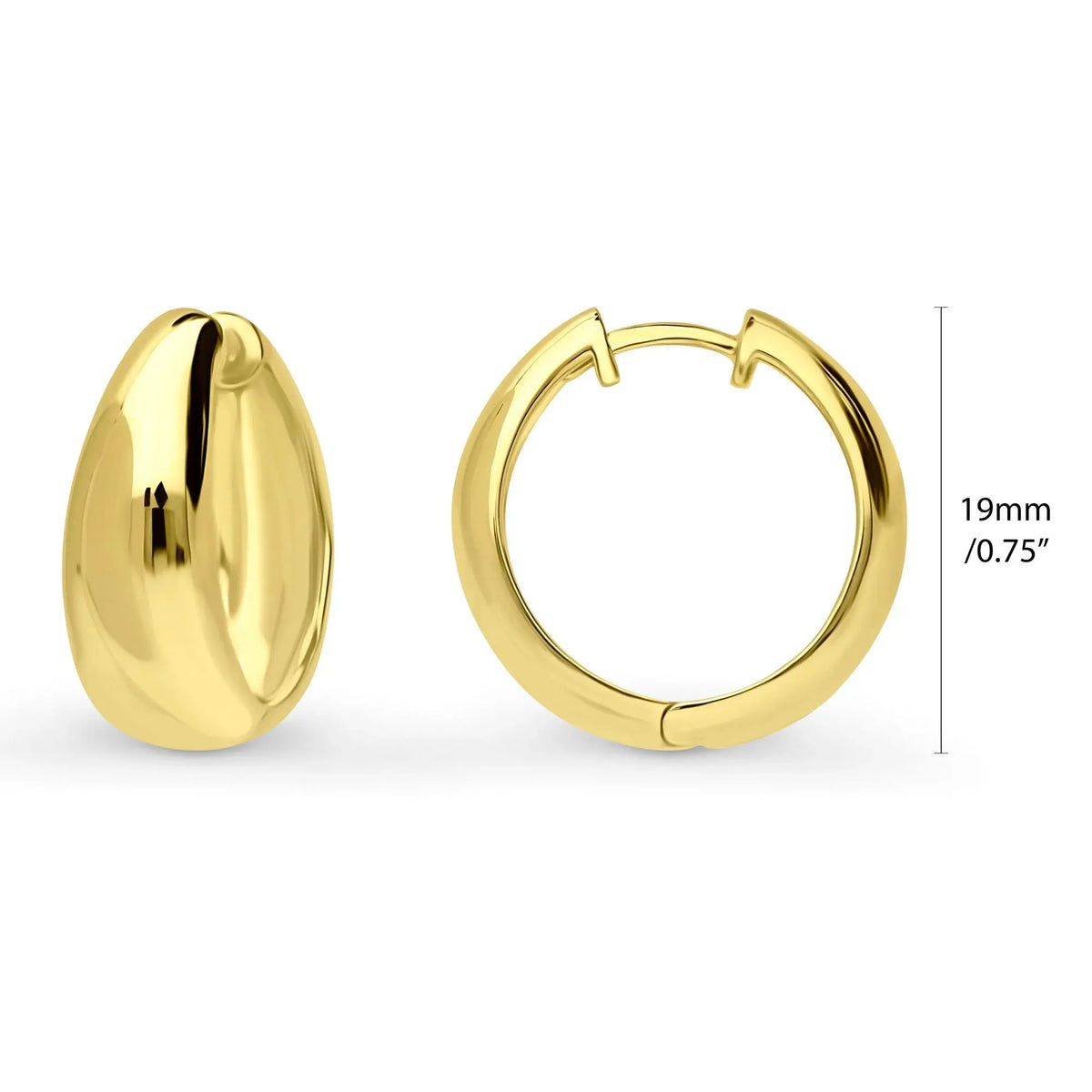 Sterling Silver Dome Medium Hoop Earrings for Women 0.75 Inch, Yellow Gold Flashed