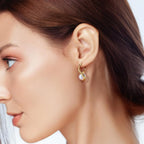 14K Gold Hoop Earrings Teardrop-Shaped with Twisted Lines Drop