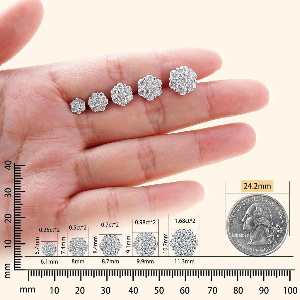 Flower Stud Earrings, 925 Sterling Silver Moissanite