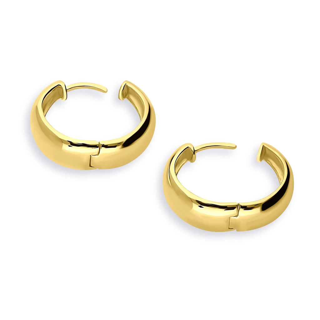 Sterling Silver Dome Medium Hoop Earrings for Women 0.75 Inch, Yellow Gold Flashed