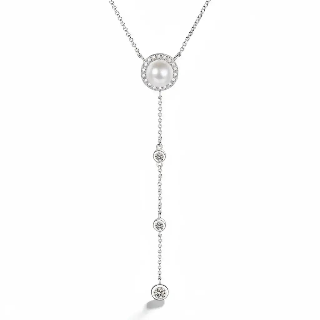 Moissanite Freshwater Pearl Pendant Necklace S925 Silver 0.5Ct