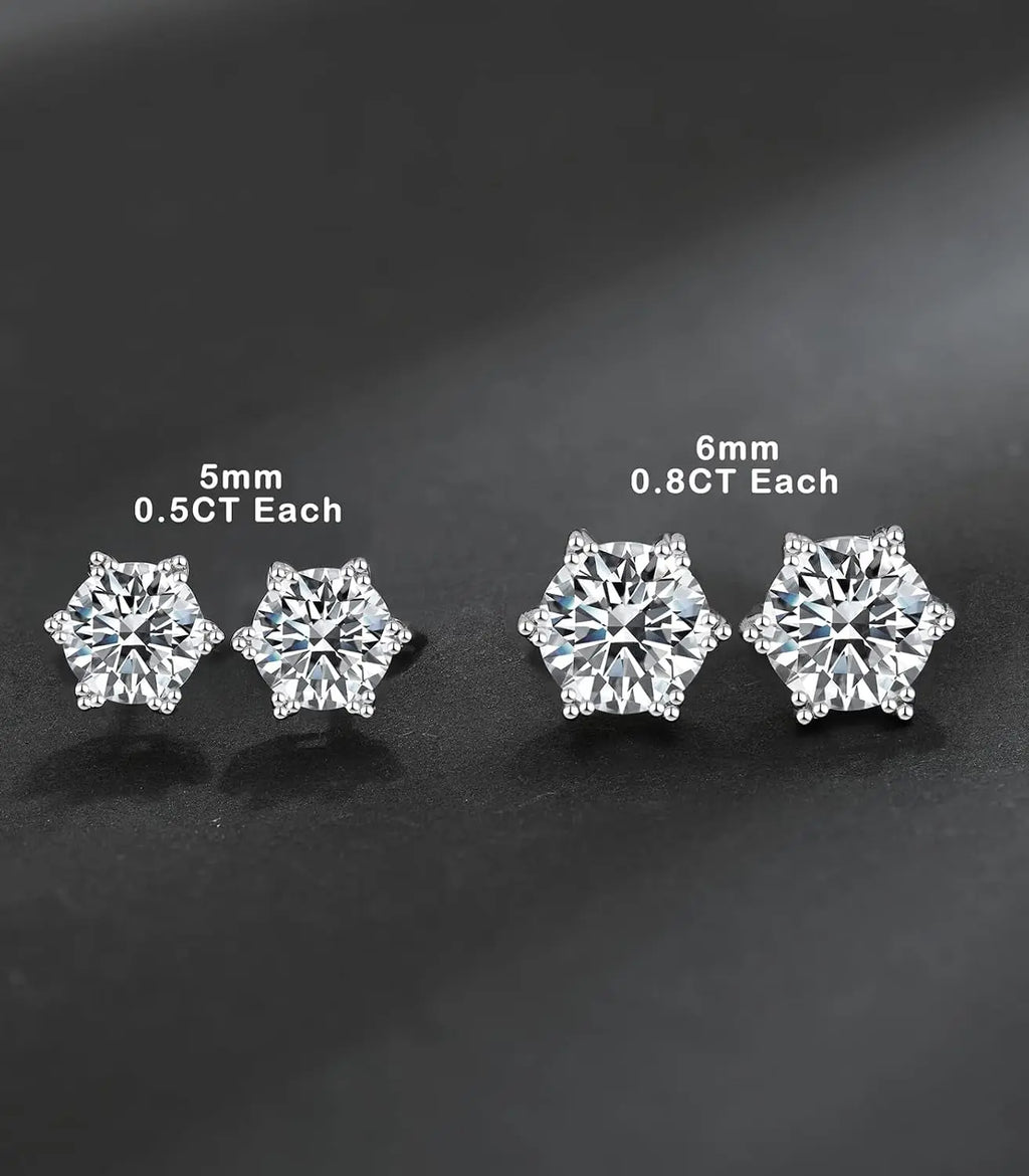 Moissanite Stud Earrings, 925 Sterling Silver Hypoallergenic Brilliant round