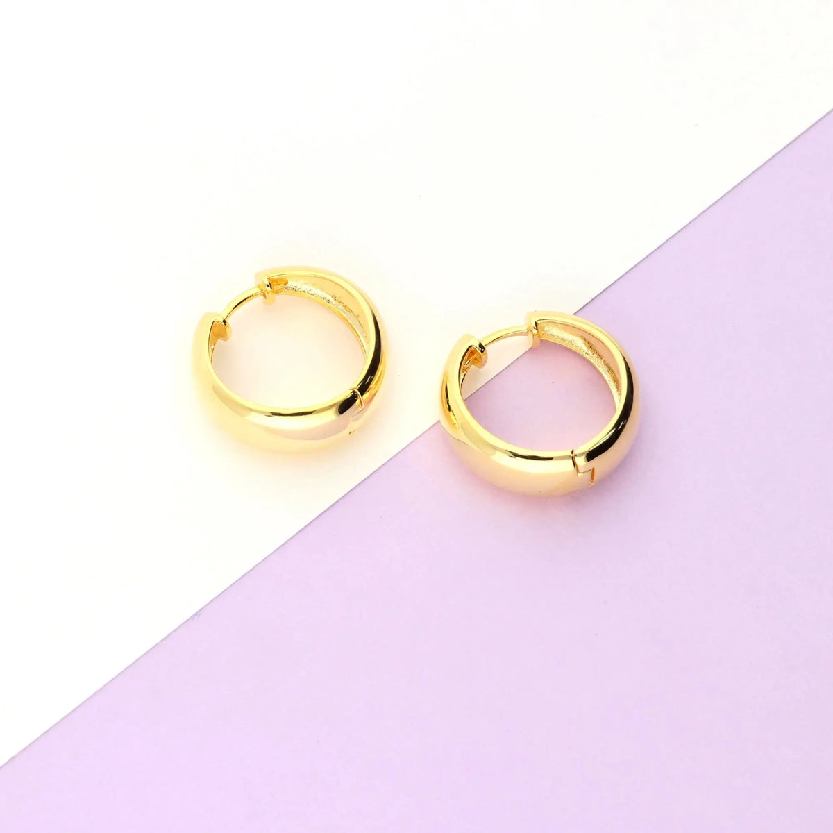 Sterling Silver Dome Medium Hoop Earrings for Women 0.75 Inch, Yellow Gold Flashed