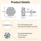 Flower Stud Earrings, 925 Sterling Silver Moissanite