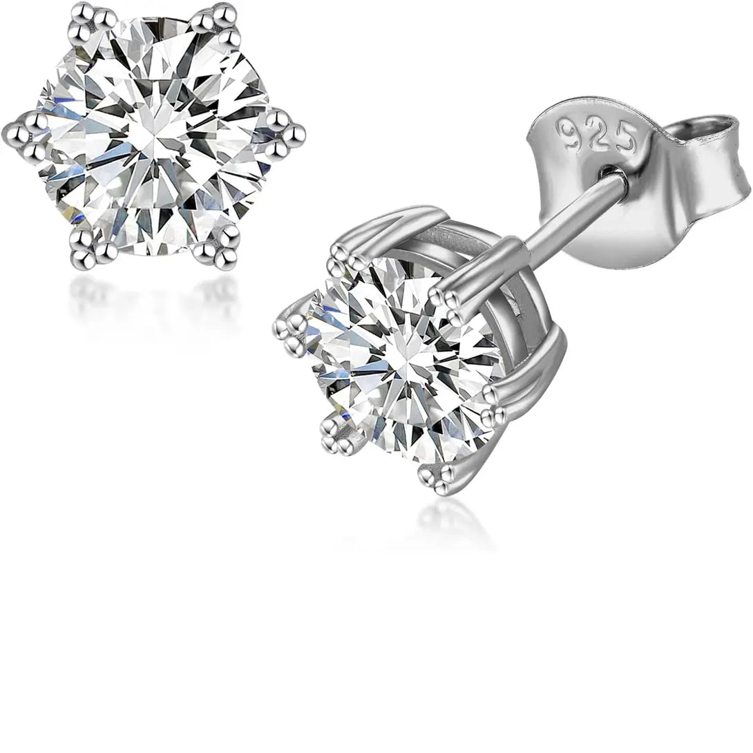 Moissanite Stud Earrings, 925 Sterling Silver Hypoallergenic Brilliant round