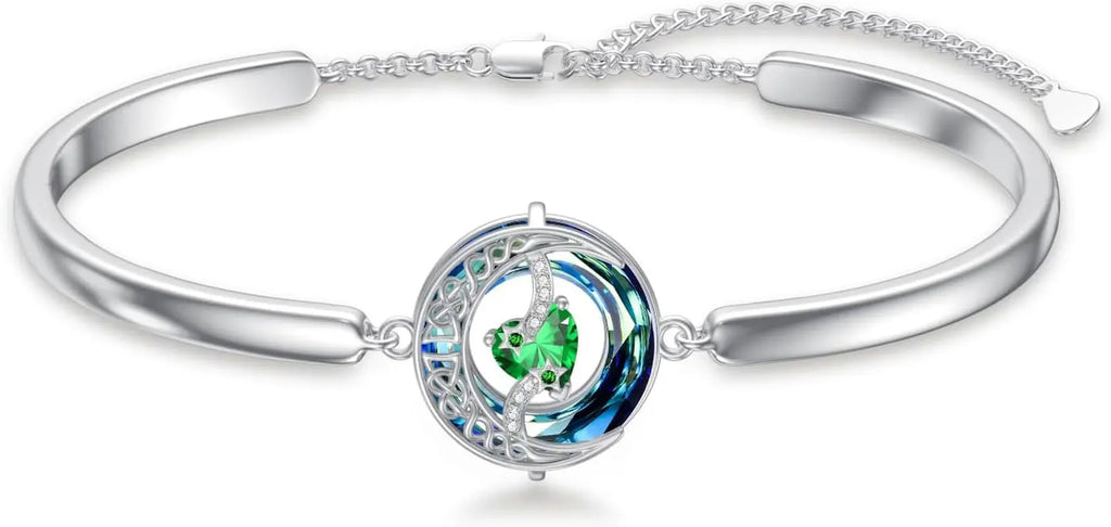 Sterling Silver Birthstone Bracelet with Austrian Crystal - Moon and Star