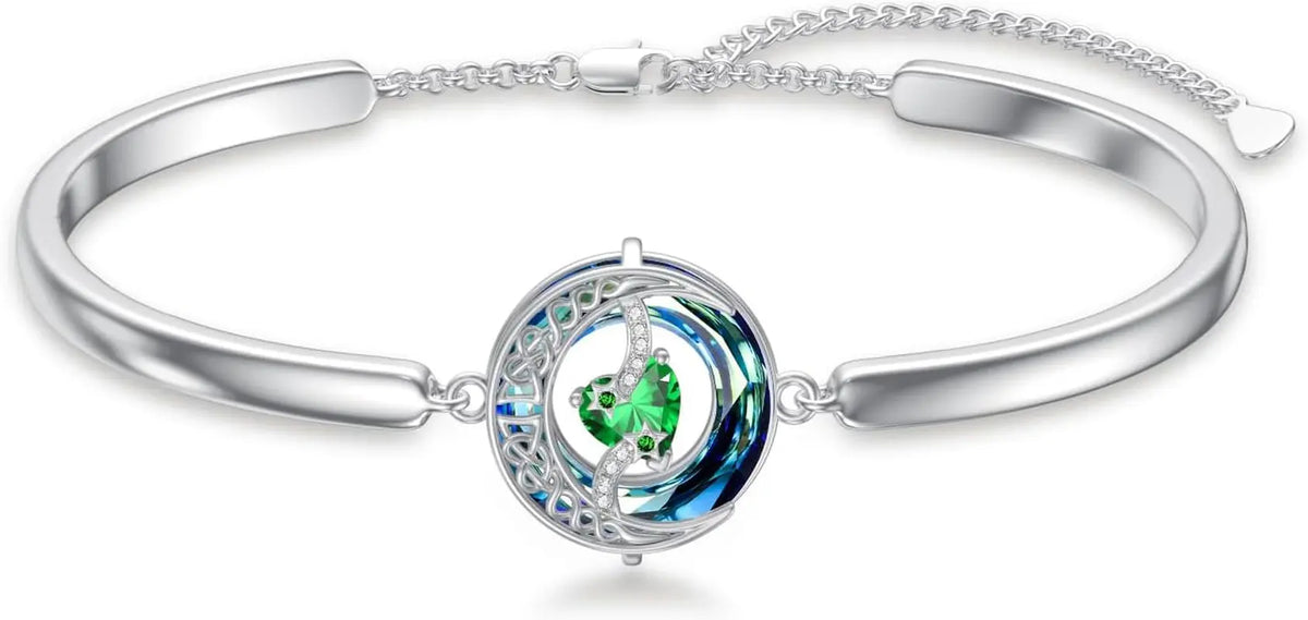 Sterling Silver Birthstone Bracelet with Austrian Crystal - Moon and Star