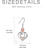 Sterling Silver Earrings with Rose Flower Love Heart and Crystal Dangle Drop Hook