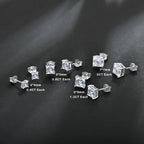 Princess Cut Moissanite Stud Earrings 925 Sterling Silver 18K White Gold Plated Square Shape