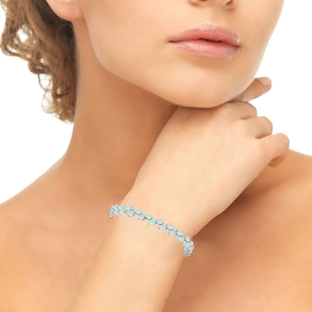 Sterling Silver Genuine Simulated Gemstone 5X3Mm Oval Wave Tennis Bracelet 