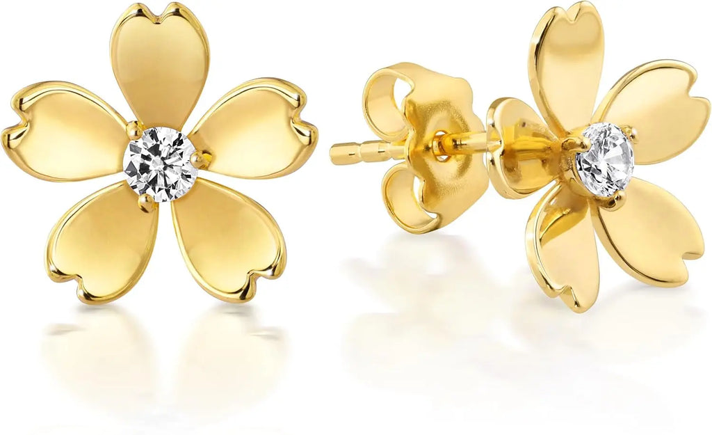 Princess Collection - 12.7 Mm (0.41 Carat/Pair) Cubic Zirconia 22K Gold-Plated Stud Earrings for Sensitive Ears