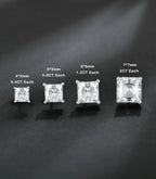 Princess Cut Moissanite Stud Earrings 925 Sterling Silver 18K White Gold Plated Square Shape