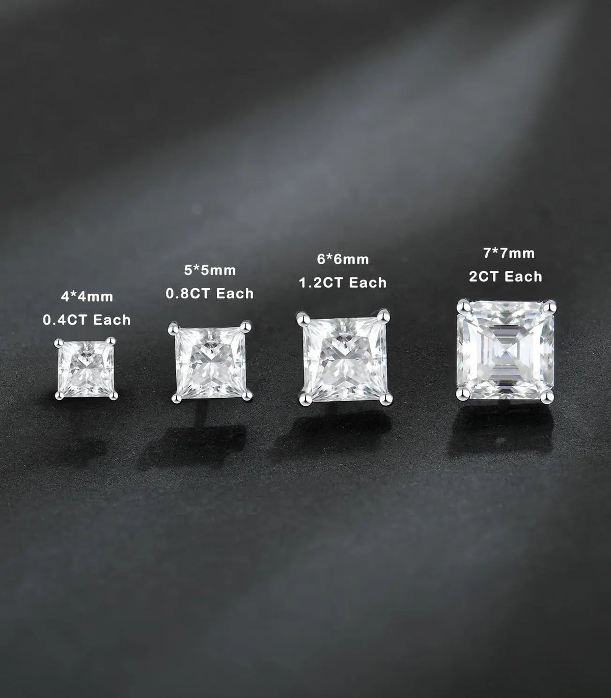 Princess Cut Moissanite Stud Earrings 925 Sterling Silver 18K White Gold Plated Square Shape