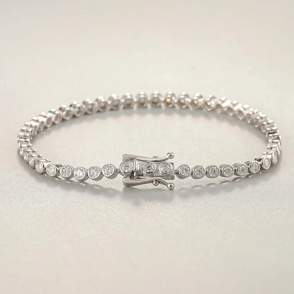 Bezel Tennis Bracelet 925 Silver Plated with 14K Gold round Cut Moissanite Gold 