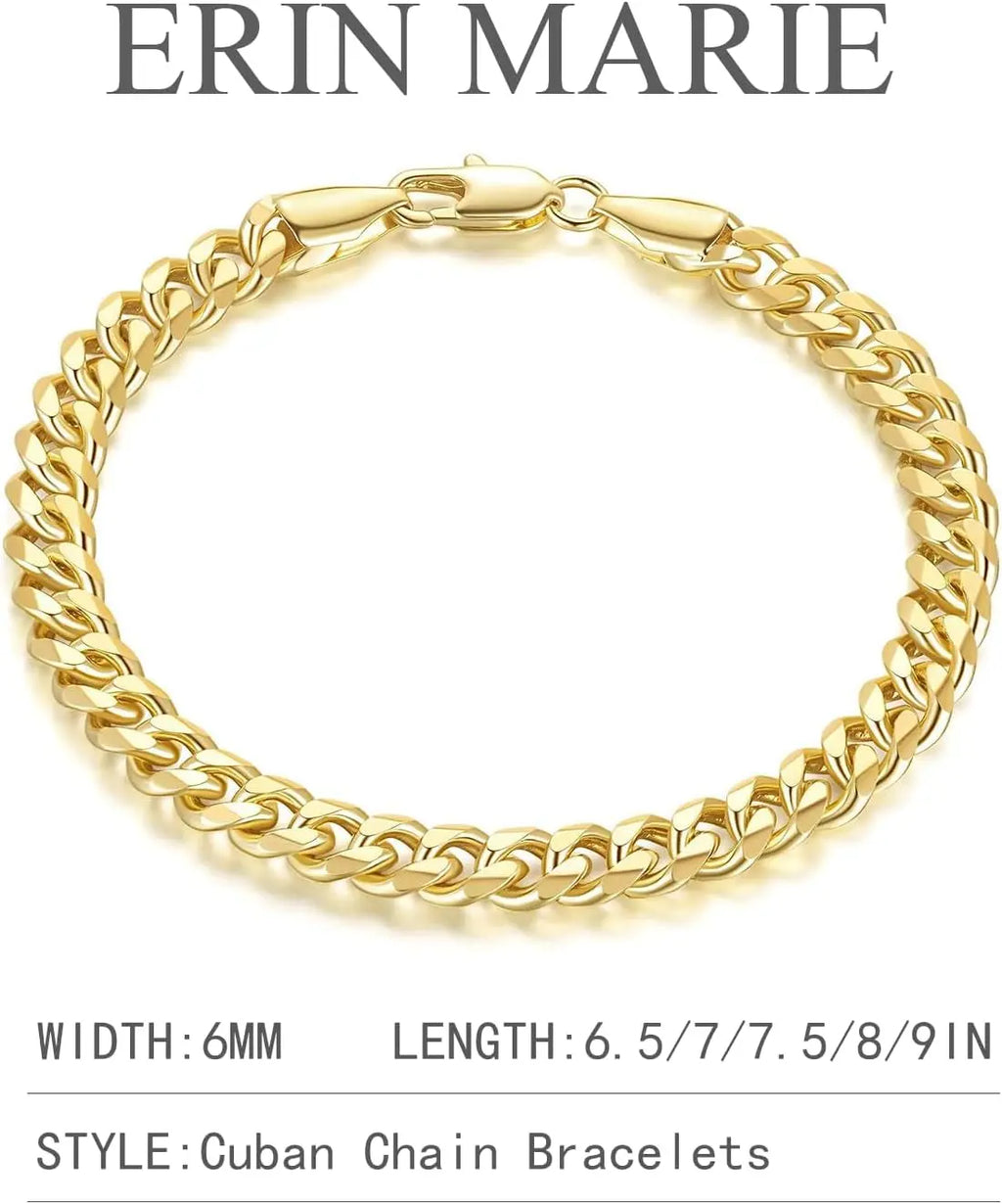 14K Gold Bracelet 6Mm Cuban Link Bracelet 
