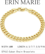 14K Gold Bracelet 6Mm Cuban Link Bracelet 