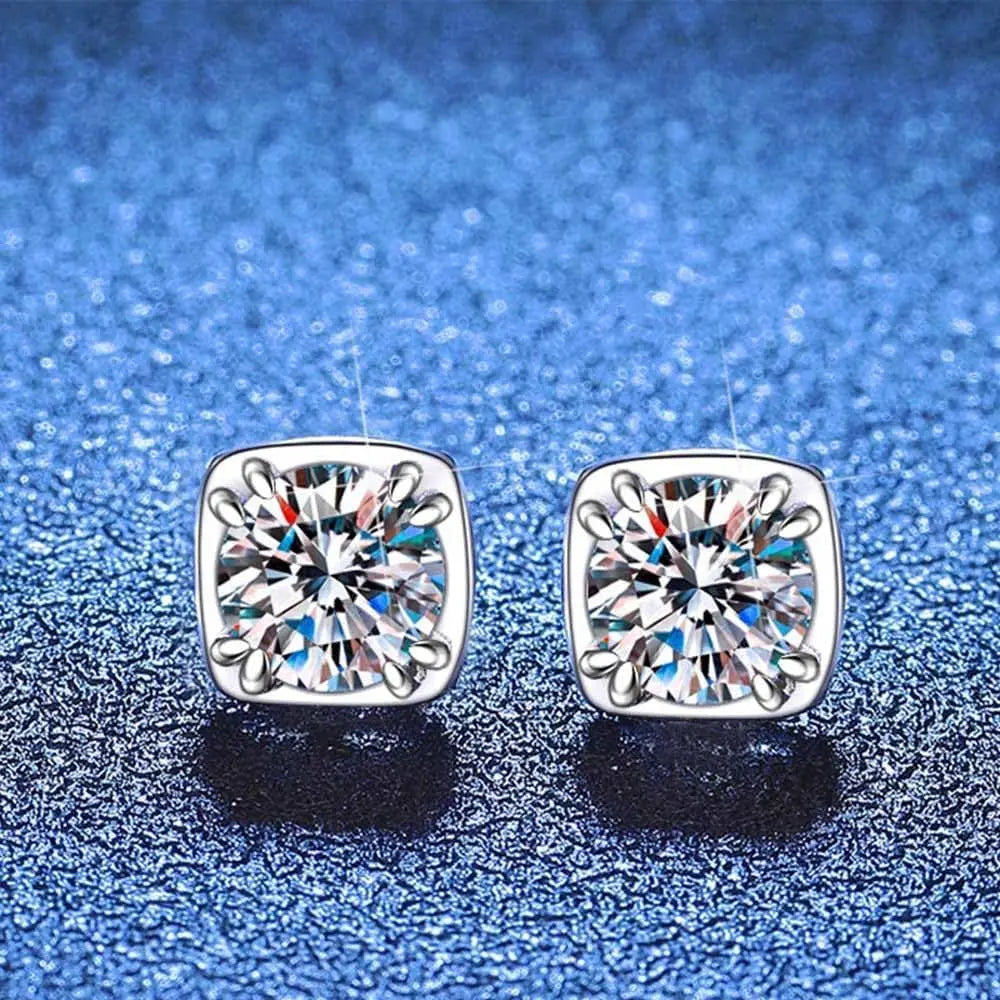 2 Carat Moissanite Stud Earrings, 925 Silver | 8-Prong Set, GRA Certificate, 1 Carat Each, Brilliant Round, Hypoallergenic