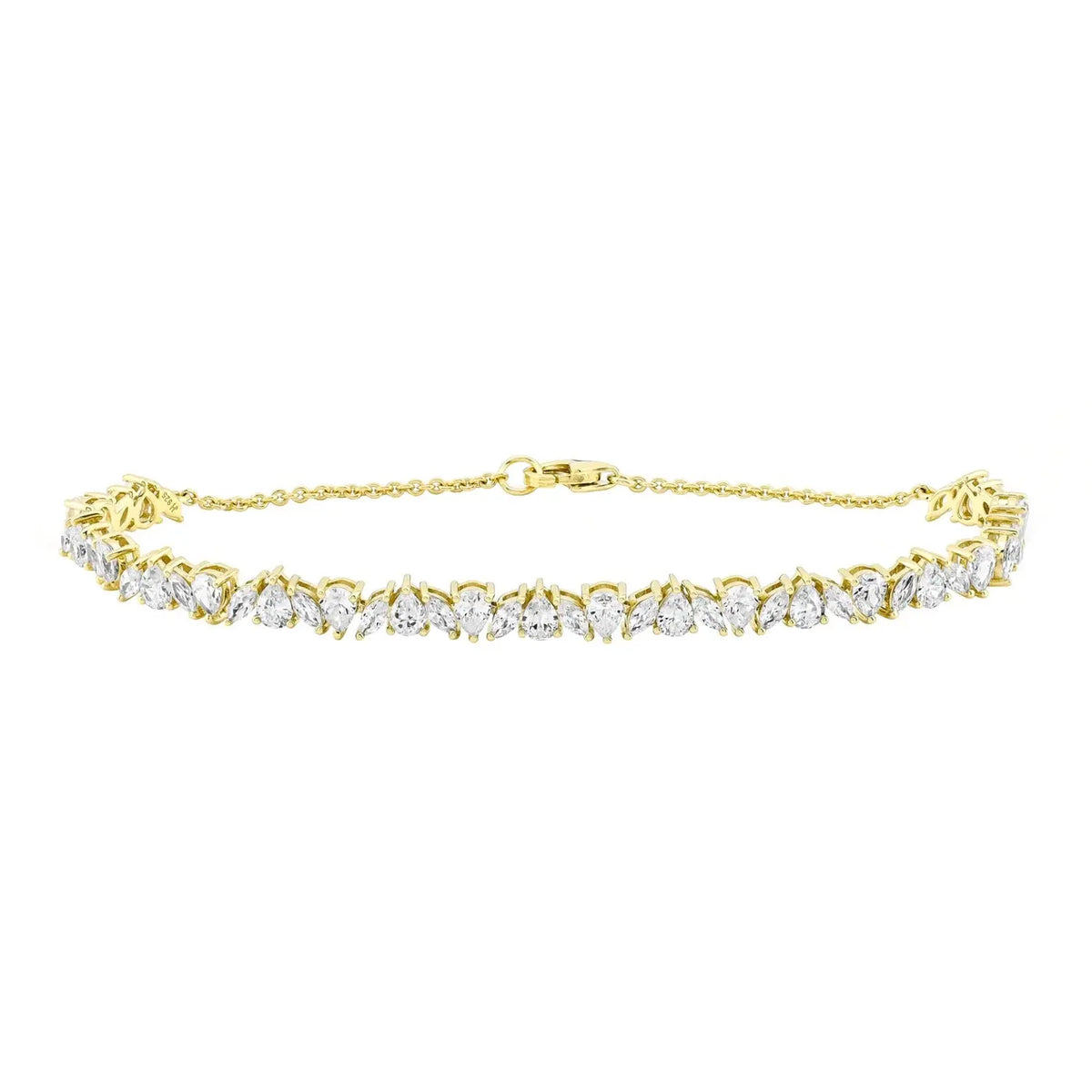 14K Gold Plated .925 Sterling Silver Simulated Marquise and Pear White Diamond Bracelet