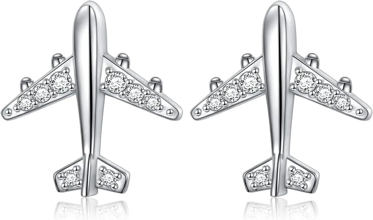 Airplane Earrings 925 Sterling Silver Dangle Drop Stud Earrings