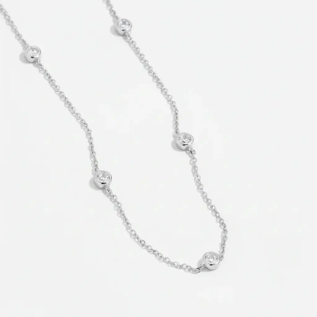 Moissanite Bubble Set Necklace 925 Sterling Silver Moissanite