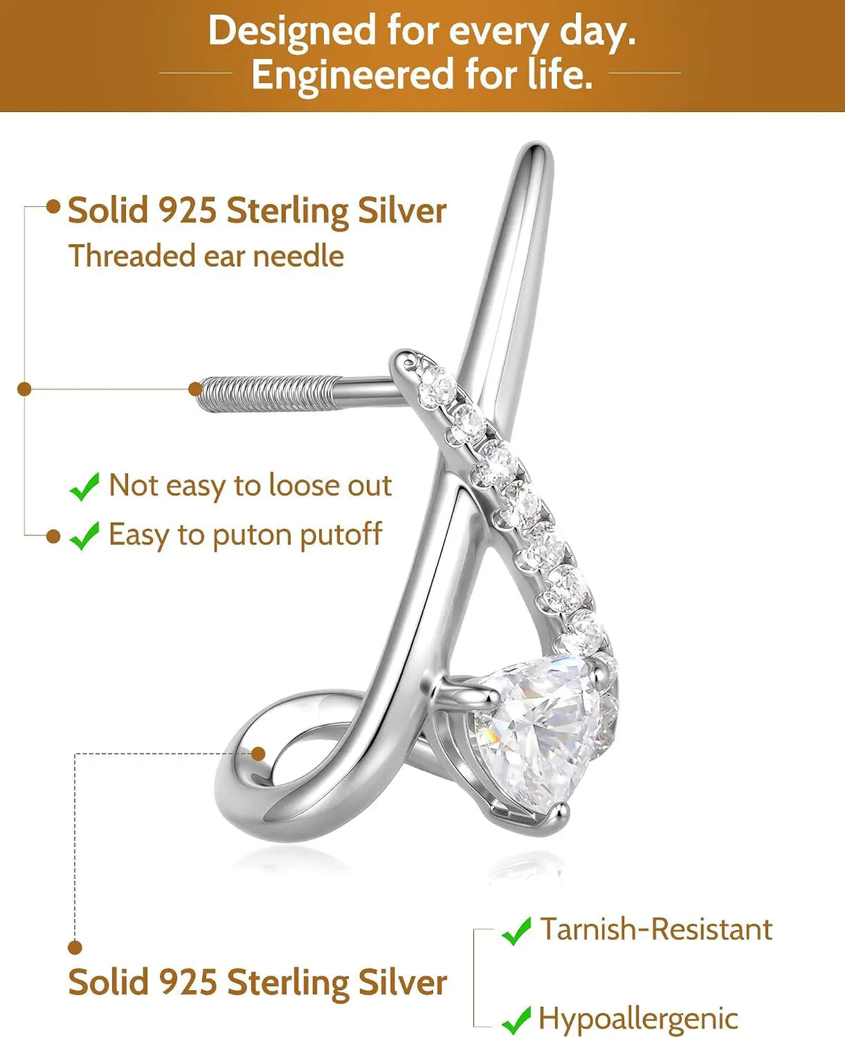 Moissanite Heart Stud Earrings