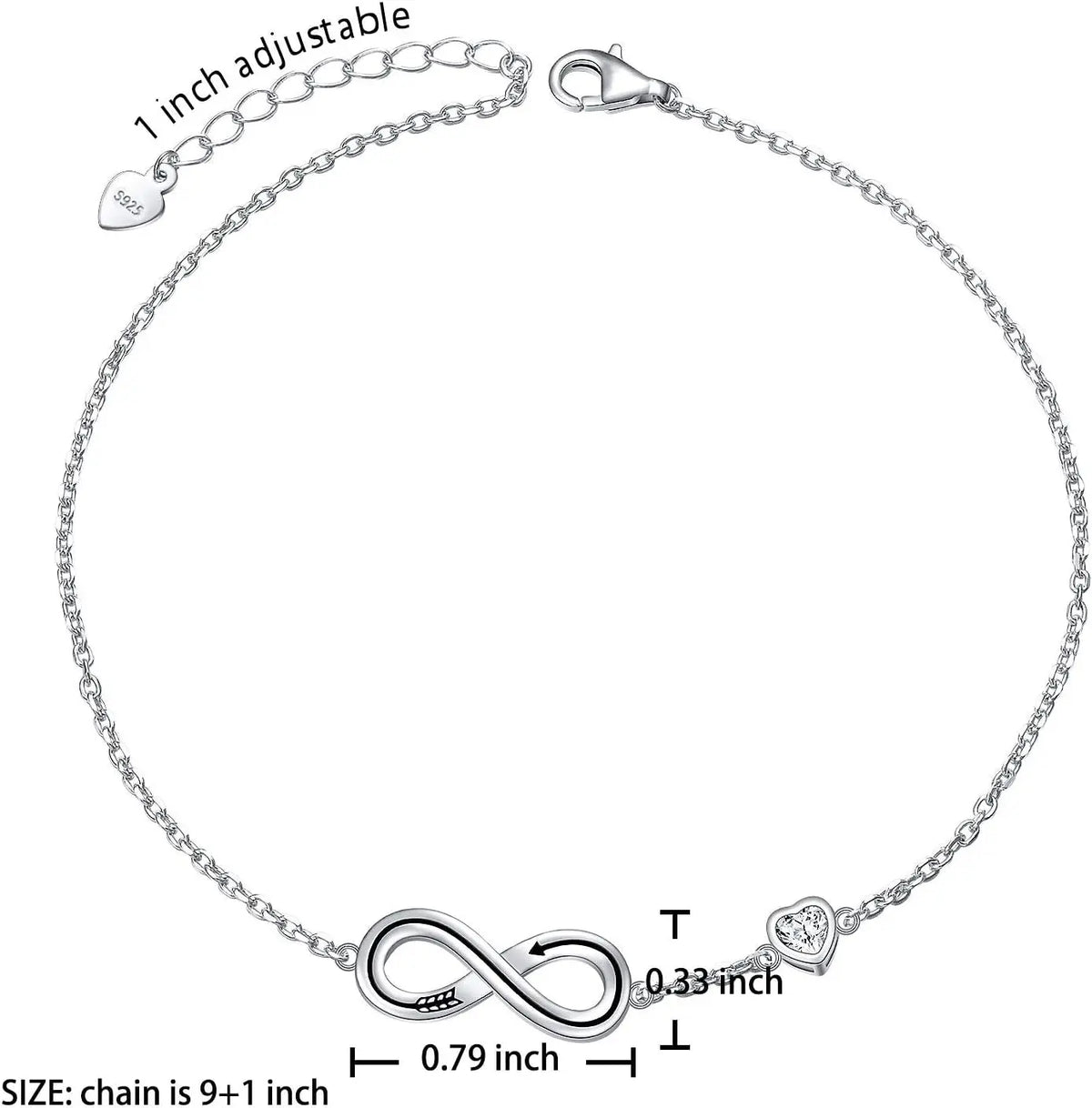925 Sterling Silver Anklet Adjustable 