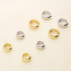 Sterling Silver Dome Medium Hoop Earrings for Women 0.75 Inch, Yellow Gold Flashed