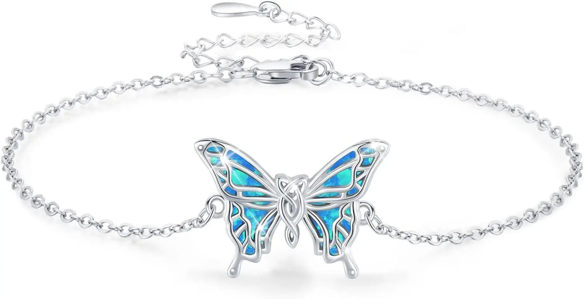 925 Sterling Silver Bracelets Adjustable Opal Butterfly
