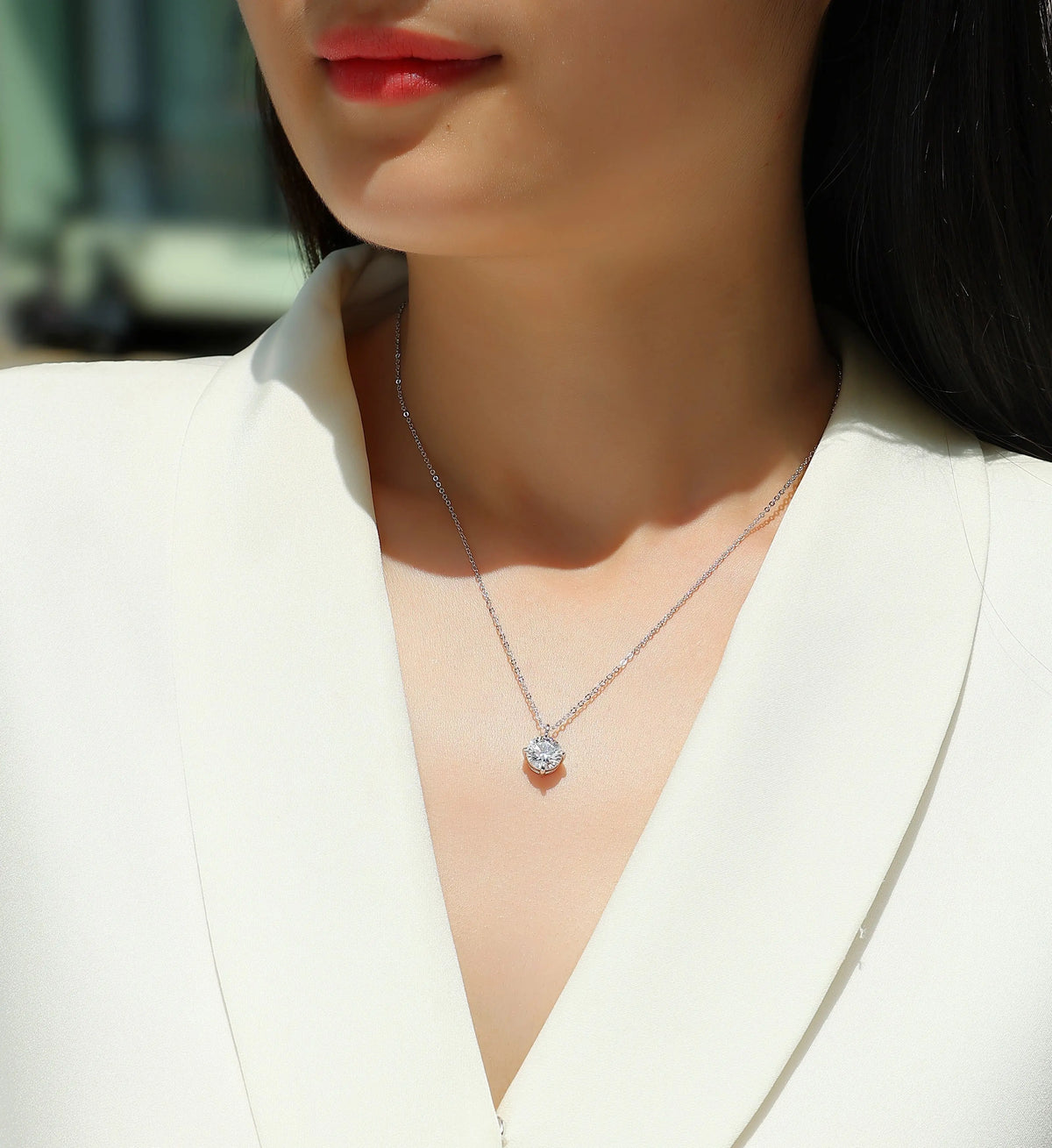 1Round and Smooth Diamond Jewelry Piece Set with 2-Carat Moissan Diamonds, S925 Sterling Silver and Platinum-Plated Pendant 