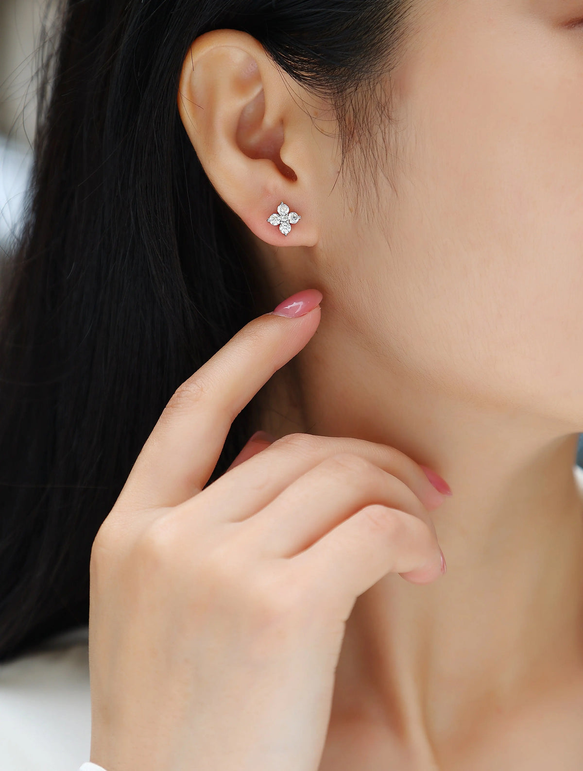 1Sweetheart French - Diamond Jewelry with Moissanite S925 Sterling Silver and Platinum-Plated Stud Earrings 