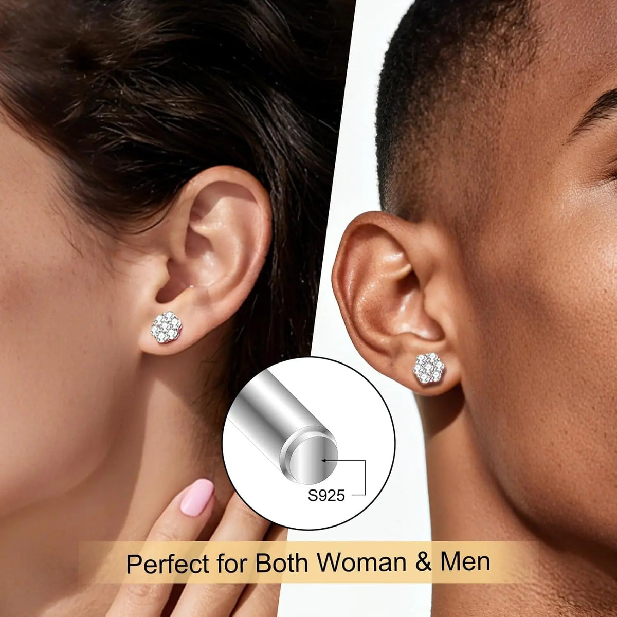 Flower Stud Earrings, 925 Sterling Silver Moissanite
