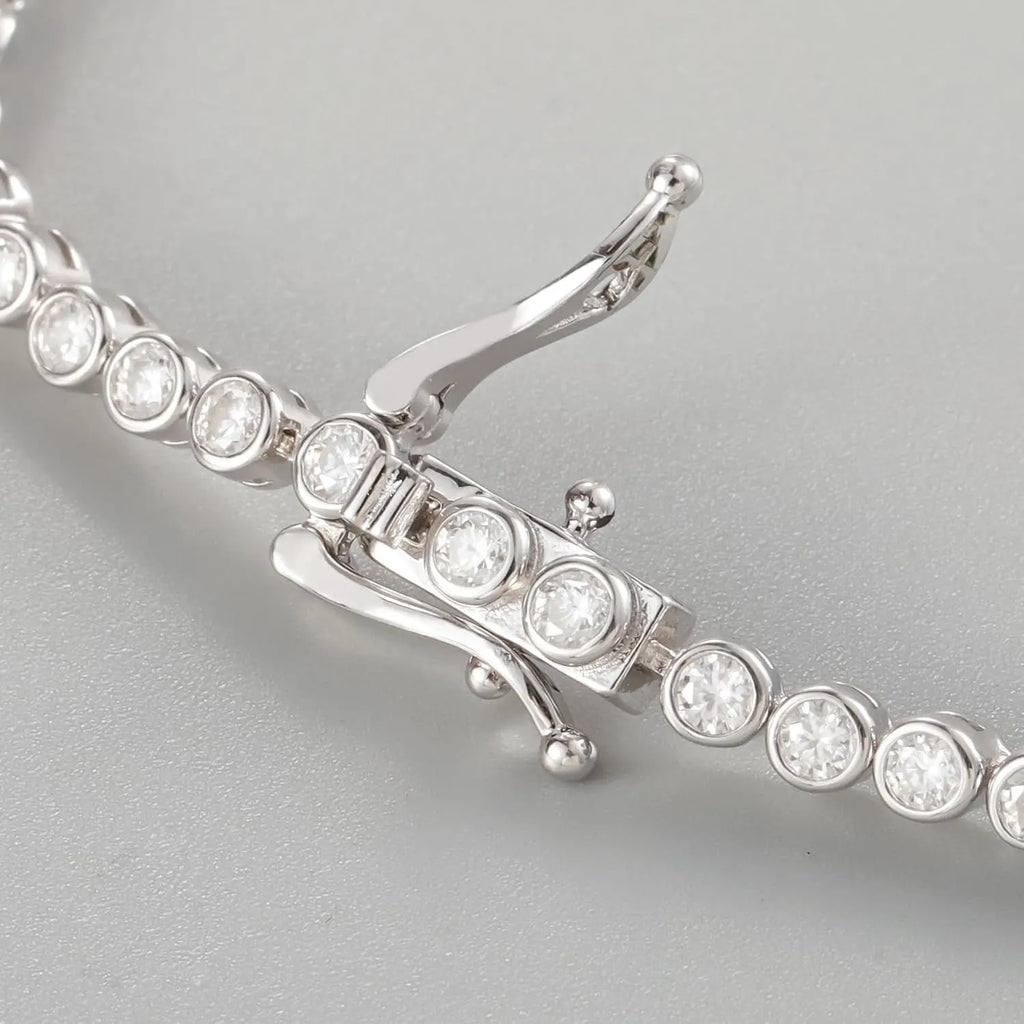 Bezel Tennis Bracelet 925 Silver Plated with 14K Gold round Cut Moissanite Gold 