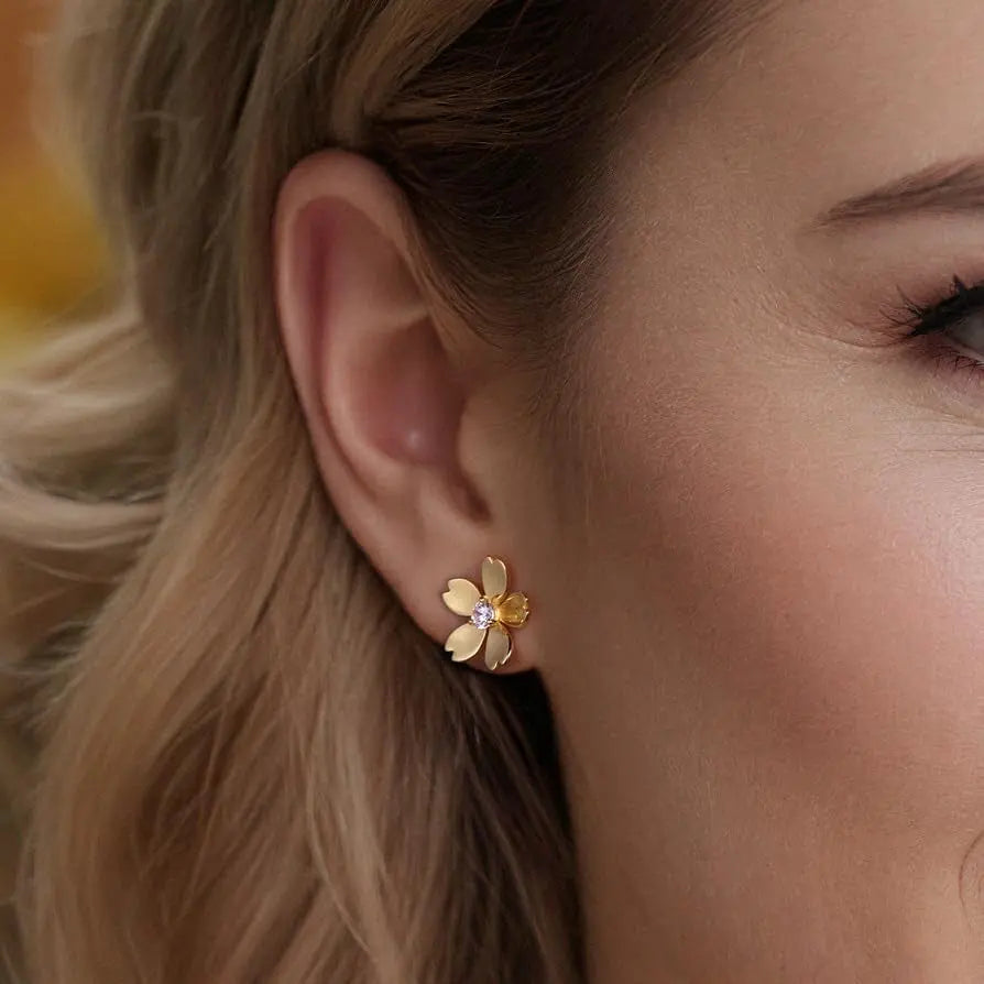 Princess Collection - 12.7 Mm (0.41 Carat/Pair) Cubic Zirconia 22K Gold-Plated Stud Earrings for Sensitive Ears