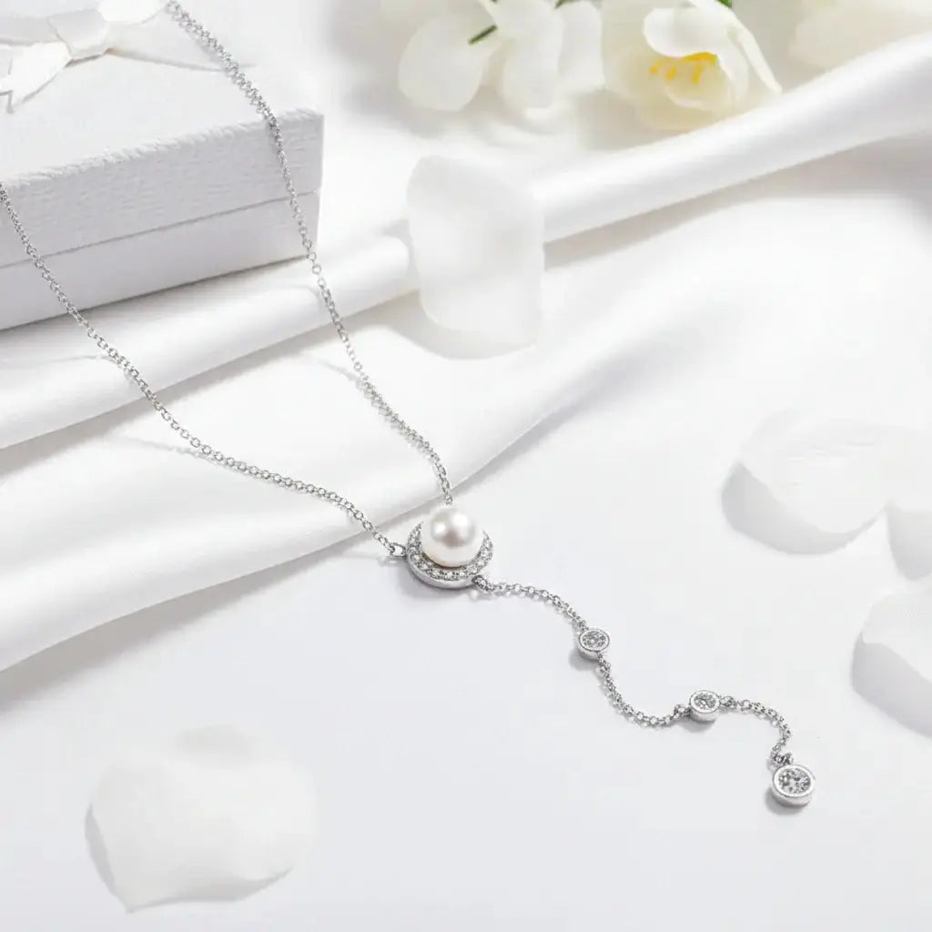 Moissanite Freshwater Pearl Pendant Necklace S925 Silver 0.5Ct