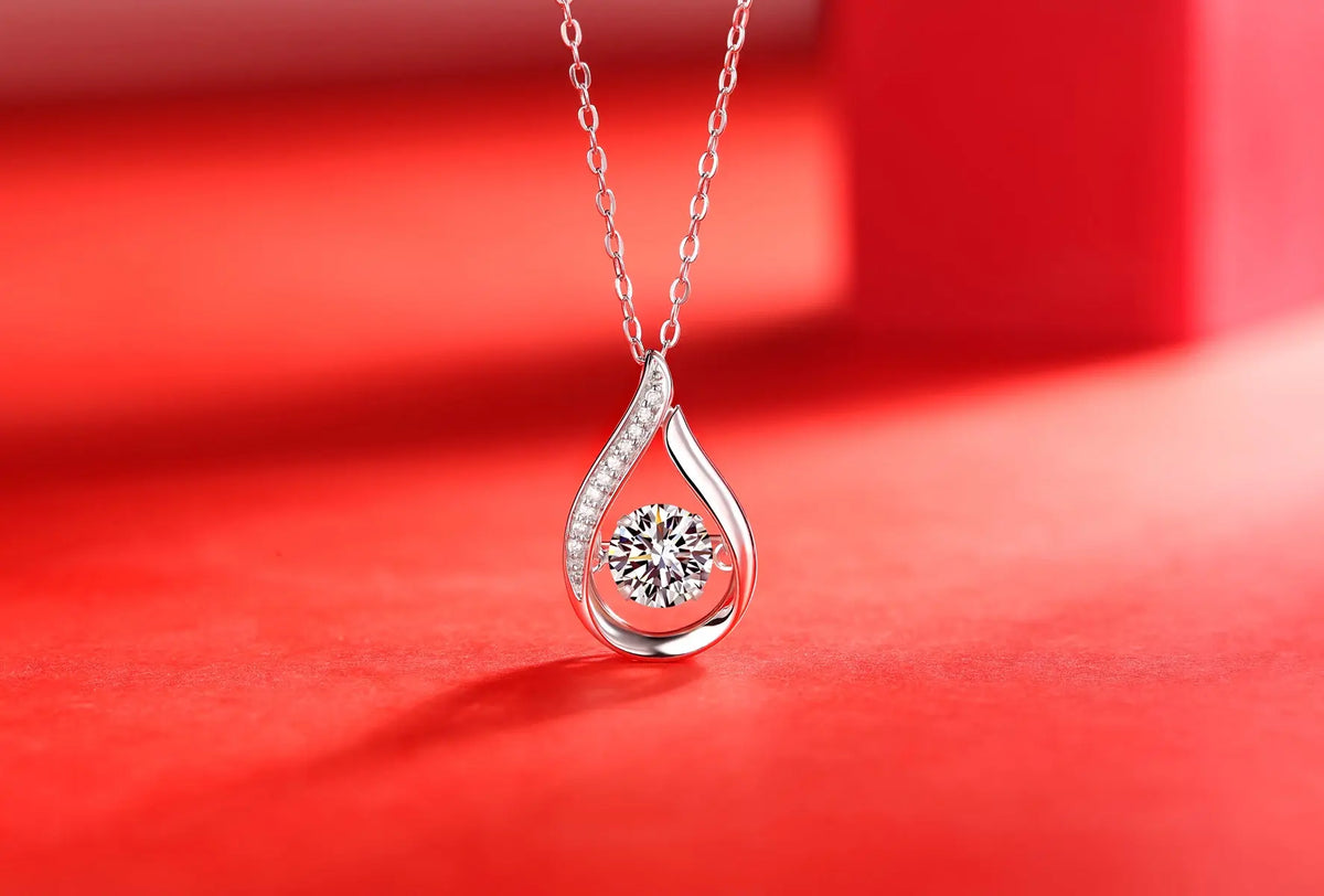1Dynamic  Necklace Pendant with 1-Carat Moissanite S925 Sterling Silver and Platinum Plating 