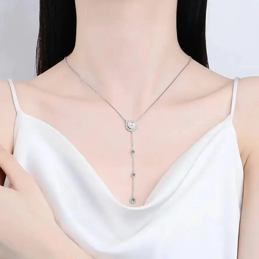 Moissanite Freshwater Pearl Pendant Necklace S925 Silver 0.5Ct