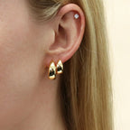 Sterling Silver Dome Medium Hoop Earrings for Women 0.75 Inch, Yellow Gold Flashed