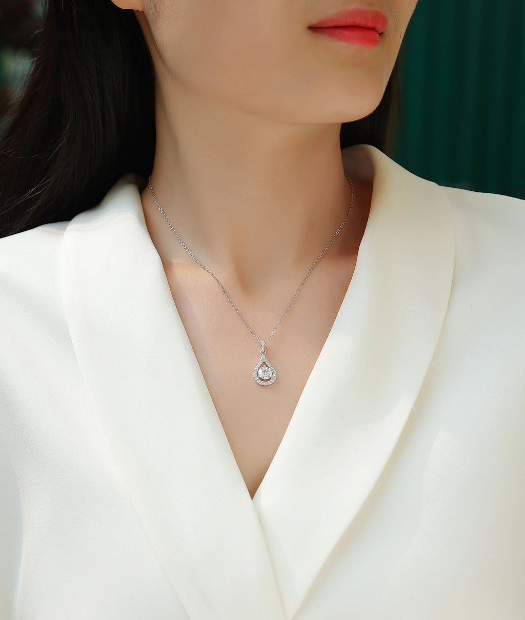 1Heart Charm Diamond Jewelry Piece Set with 1-Carat Moissan Diamond S925 Sterling Silver and Platinum-Plated Pendant
