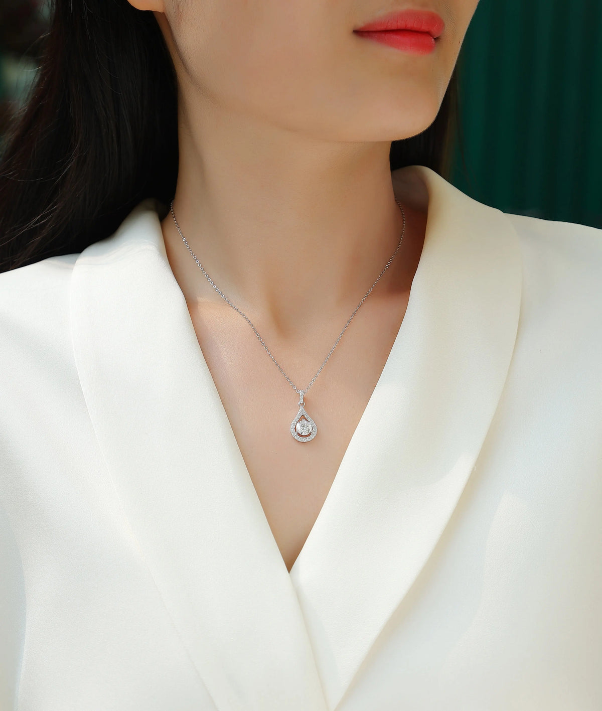 1Heart Charm Diamond Jewelry Piece Set with 1-Carat Moissan Diamond S925 Sterling Silver and Platinum-Plated Pendant