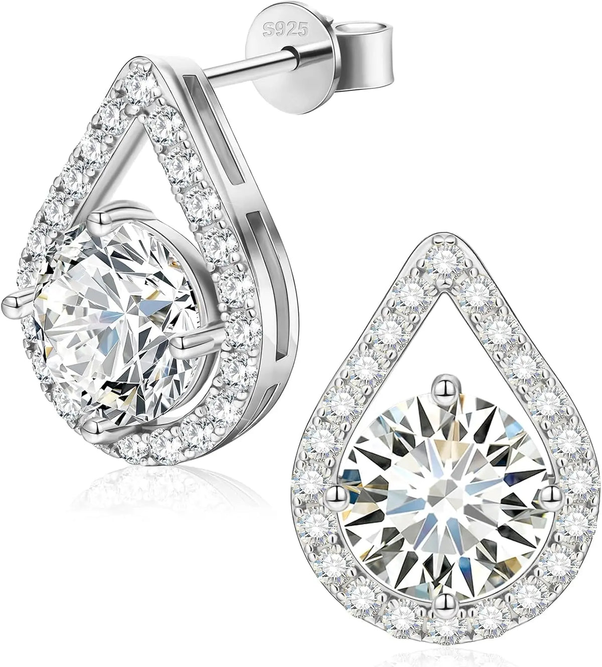 Moissanite Stud Earrings, 18K White Gold Vermeil, 925 Sterling Silver 1.0Ct 