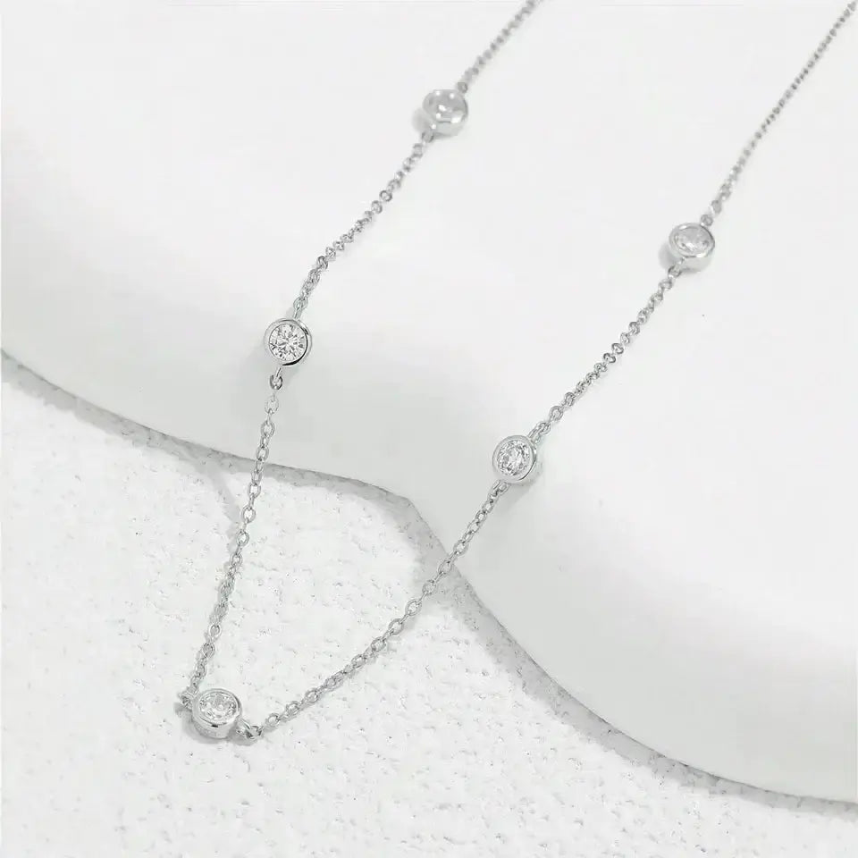 Moissanite Bubble Set Necklace 925 Sterling Silver Moissanite