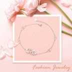 Double Infinity Anklet 925 Sterling Silver Adjustable Heart Ankle Bracelet Boho Beach Foot Chain 9+1 Inch