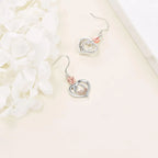 Sterling Silver Earrings with Rose Flower Love Heart and Crystal Dangle Drop Hook