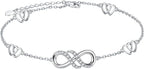 Double Infinity Anklet 925 Sterling Silver Adjustable Heart Ankle Bracelet Boho Beach Foot Chain 9+1 Inch